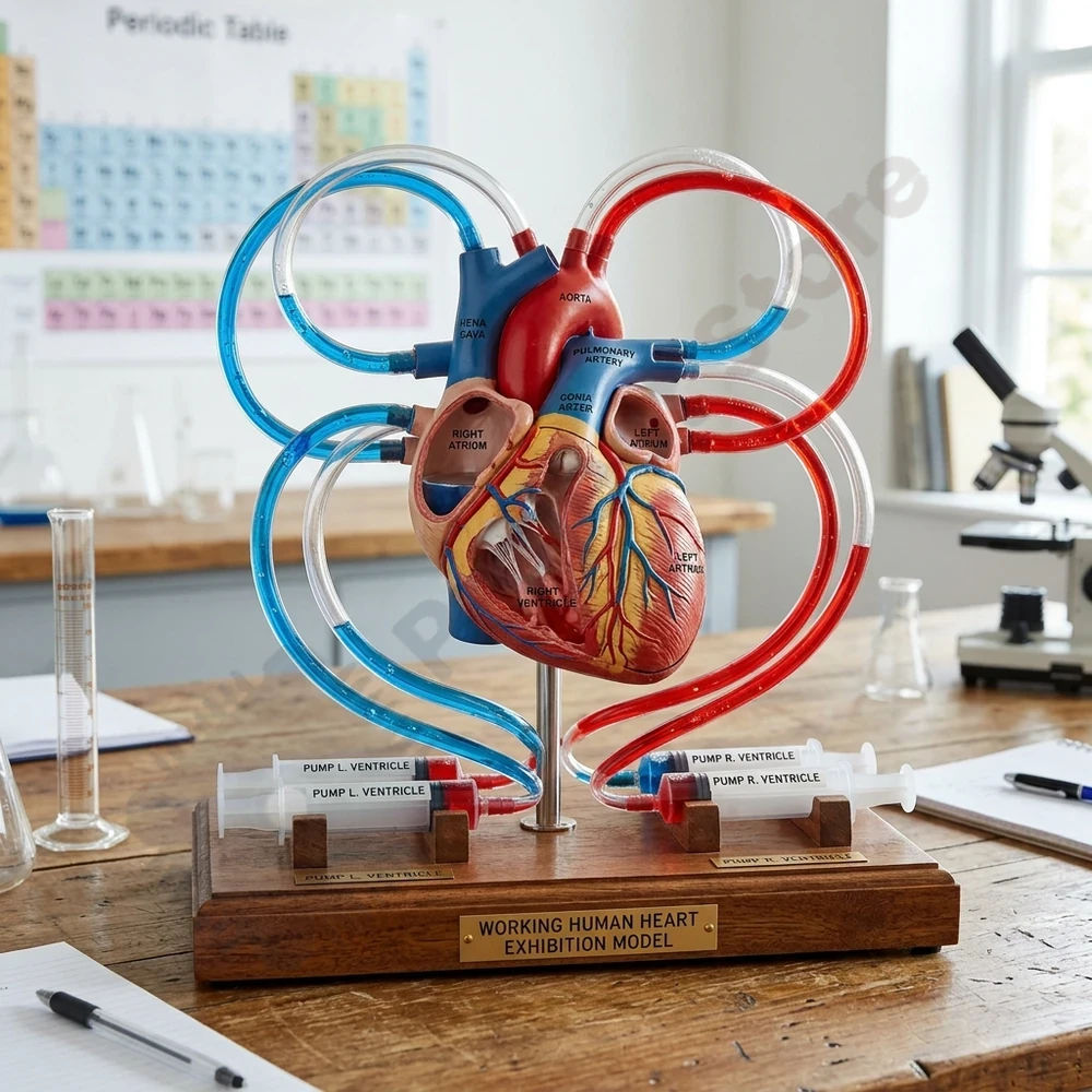 Working Human Heart Science Exhibition Model with Hydraulic Pumping Syringes